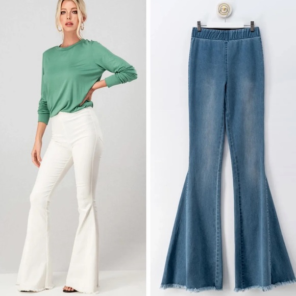 Flare fit jeans with elastic waistband